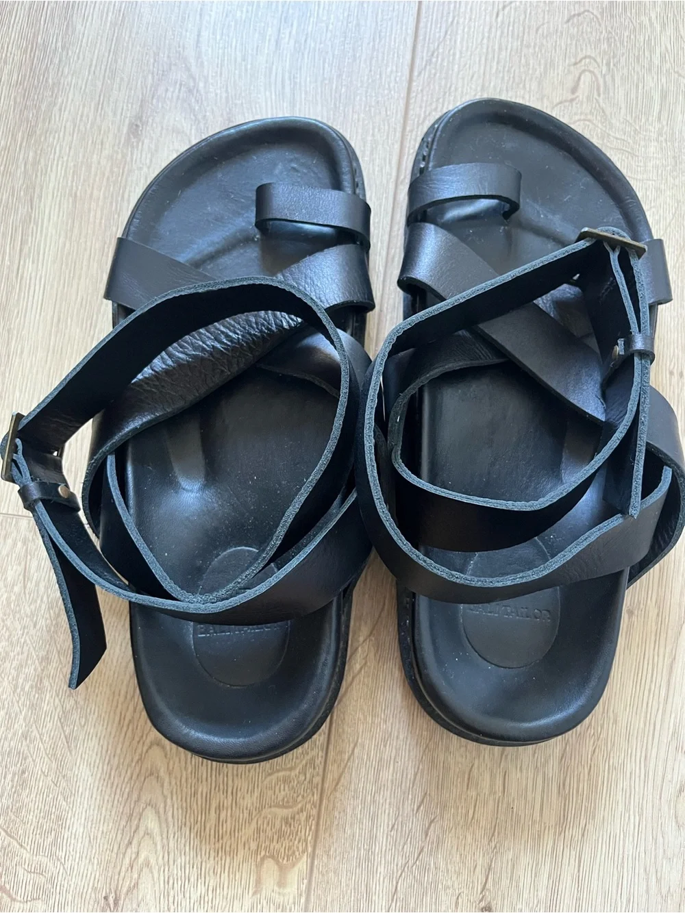 DISSH Black Strappy Leather Sandals for Women